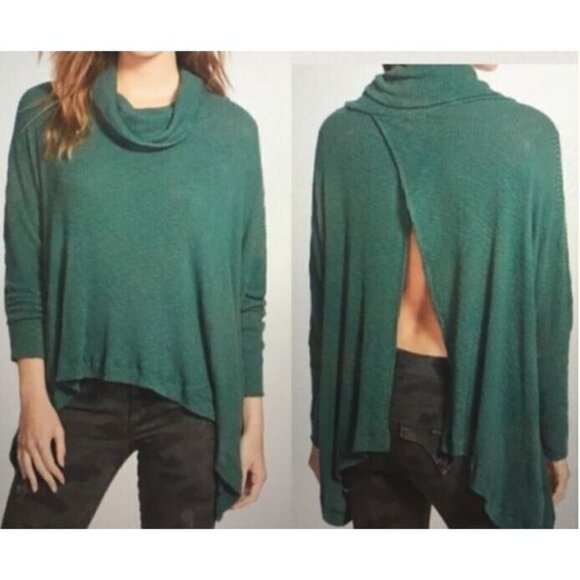 Free People Beach Womens Small World Traveler Turtleneck Sweater Split Back Boho - Picture 1 of 8